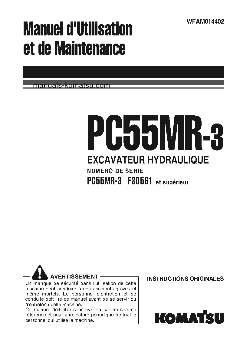 PC55MR-3(ITA) S/N F30561-UP Operation manual (French)