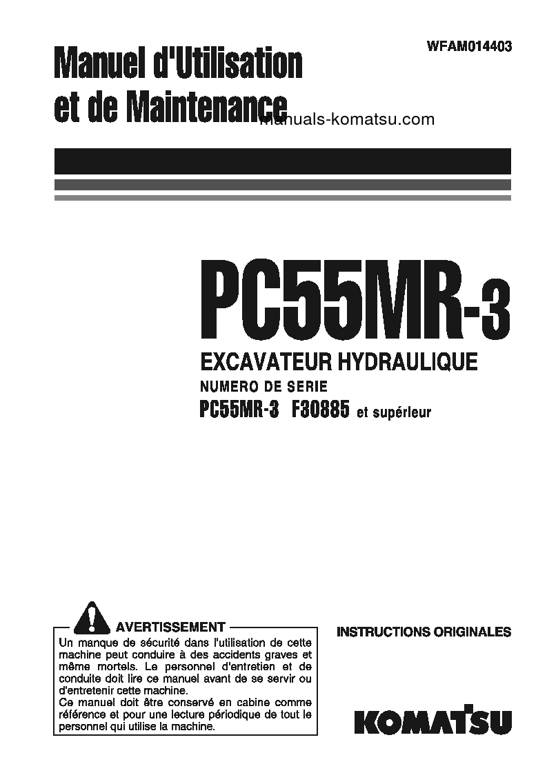 PC55MR-3(ITA) S/N F30885-UP Operation manual (French)