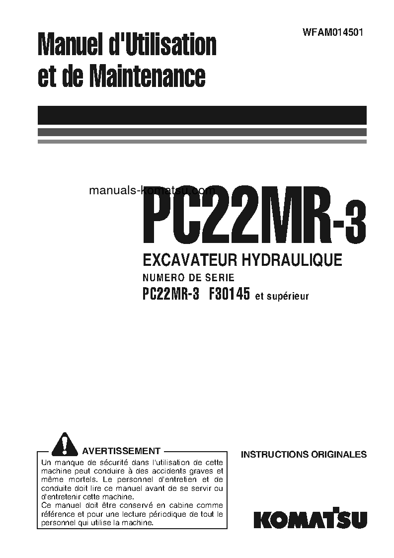 PC22MR-3(ITA) S/N F30145-UP Operation manual (French)