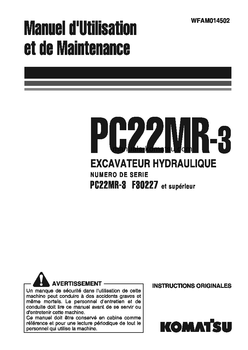 PC22MR-3(ITA) S/N F30227-UP Operation manual (French)