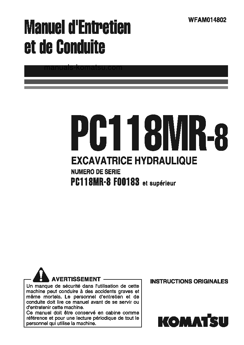 PC118MR-8(ITA) S/N F00183-UP Operation manual (French)