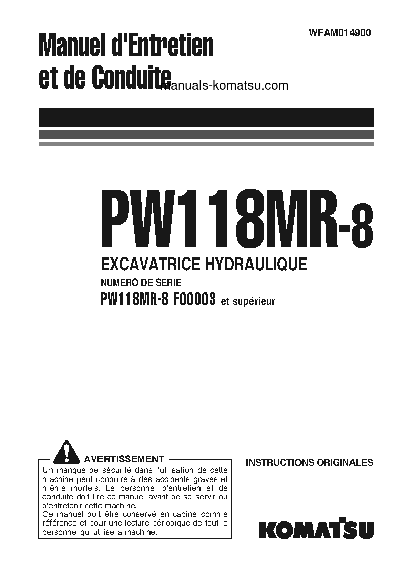 PW118MR-8(ITA) S/N F00003-UP Operation manual (French)