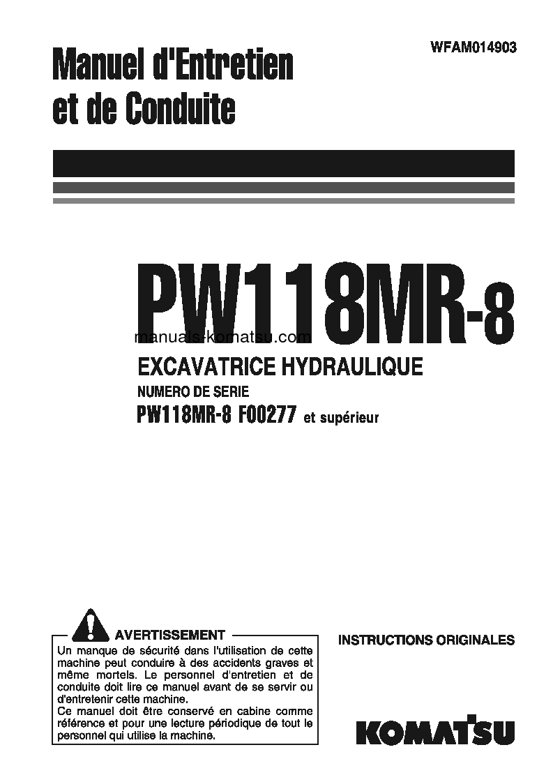 PW118MR-8(ITA) S/N F00277-UP Operation manual (French)
