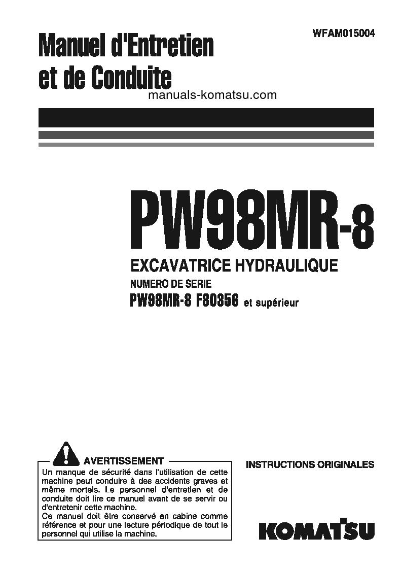 PW98MR-8(ITA) S/N F80356-UP Operation manual (French)
