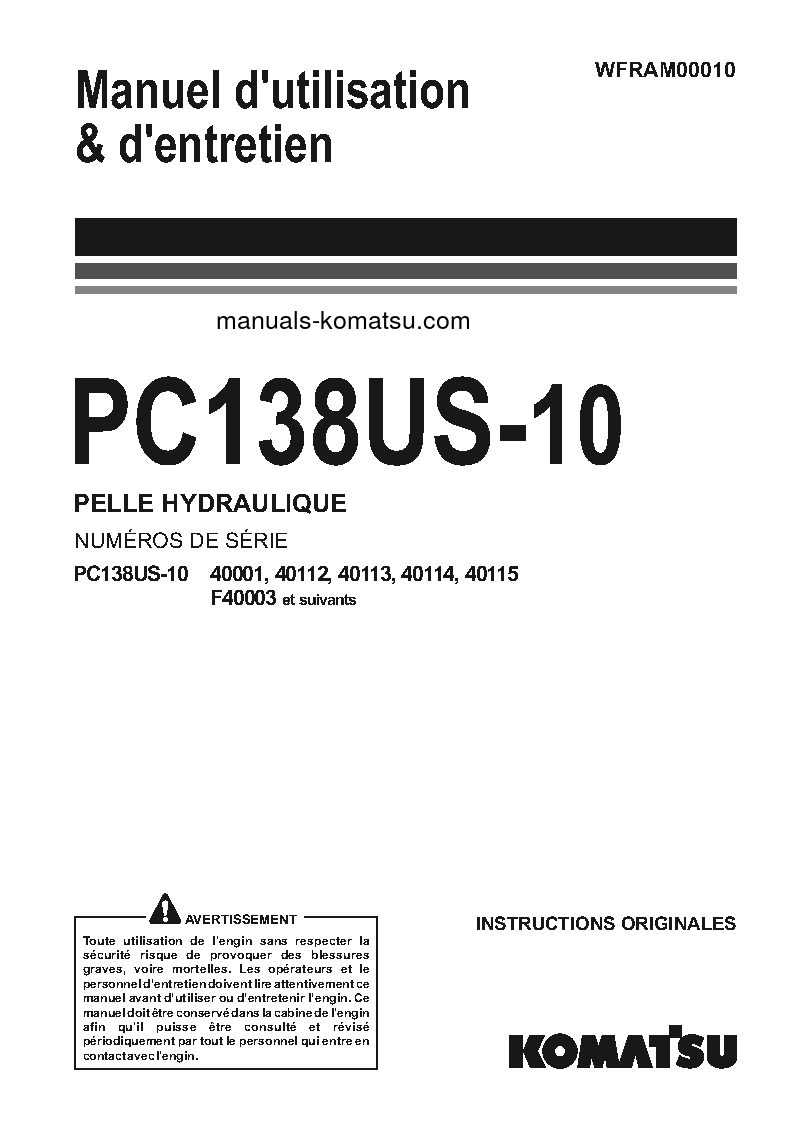 PC138US-10(ITA) S/N F40003-UP Operation manual (French)
