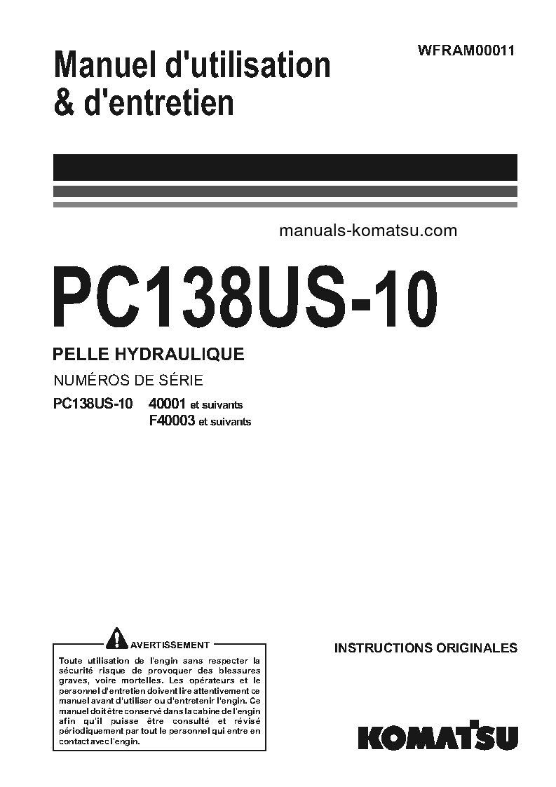PC138US-10(ITA) S/N 40001-UP Operation manual (French)