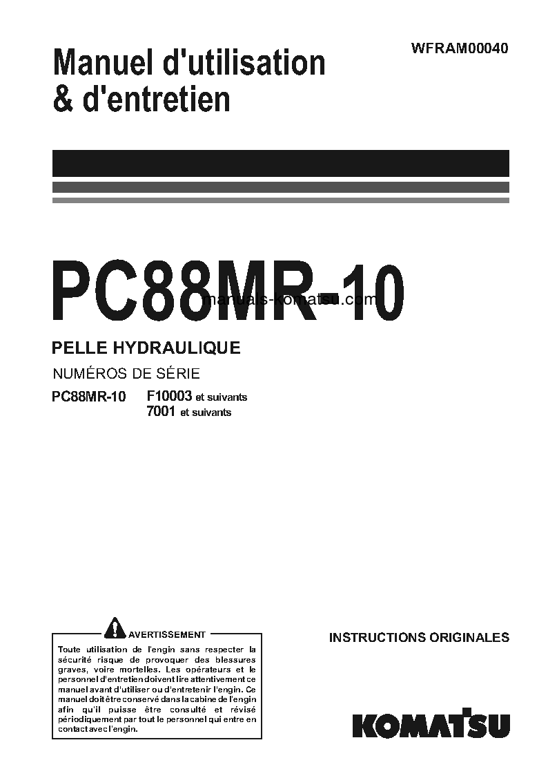 PC88MR-10(ITA) S/N F10003-UP Operation manual (French)