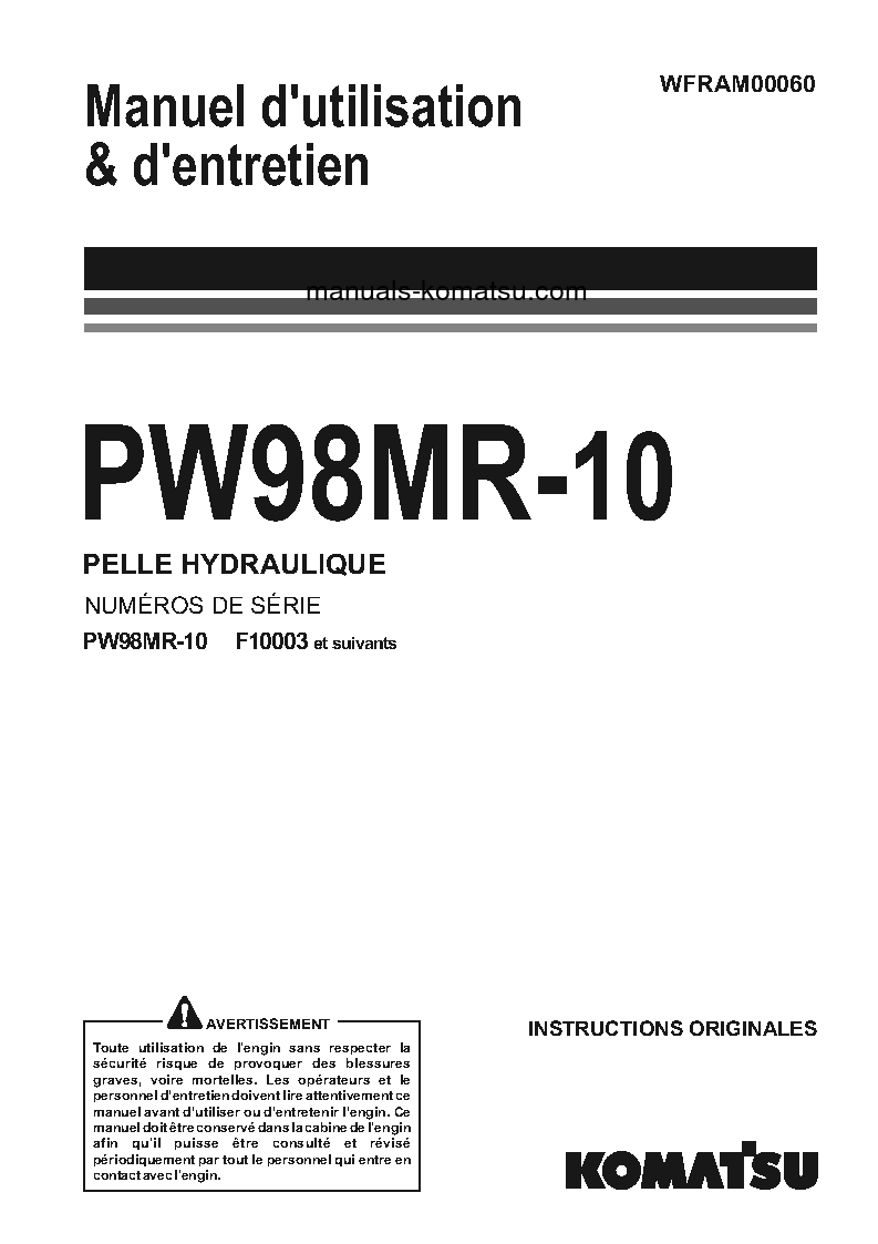 PW98MR-10(ITA) S/N F10003-UP Operation manual (French)