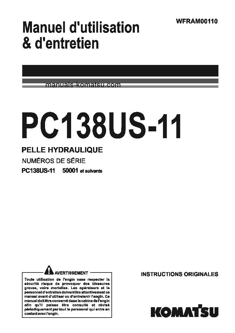 PC138US-11(ITA) S/N 50001-UP Operation manual (French)
