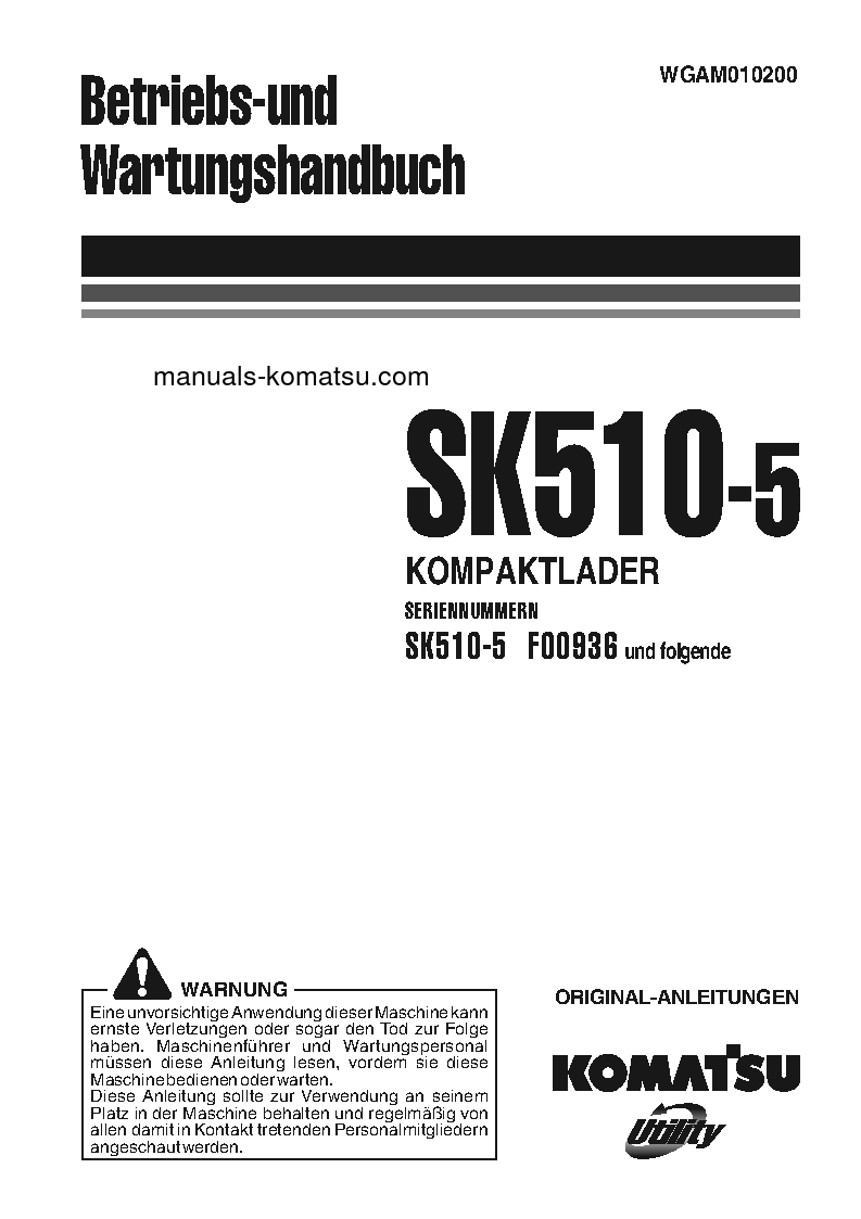 SK510-5(ITA) S/N F00936-UP Operation manual (German)