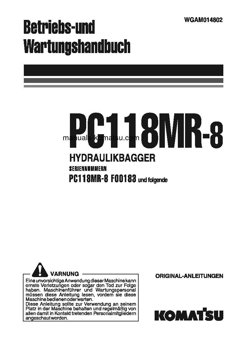 PC118MR-8(ITA) S/N F00183-UP Operation manual (German)