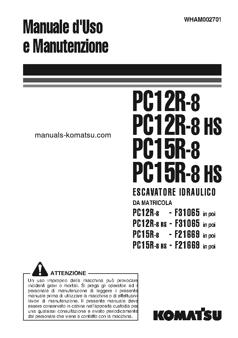 PC12R-8(ITA) S/N F31065-UP Operation manual (Italian)