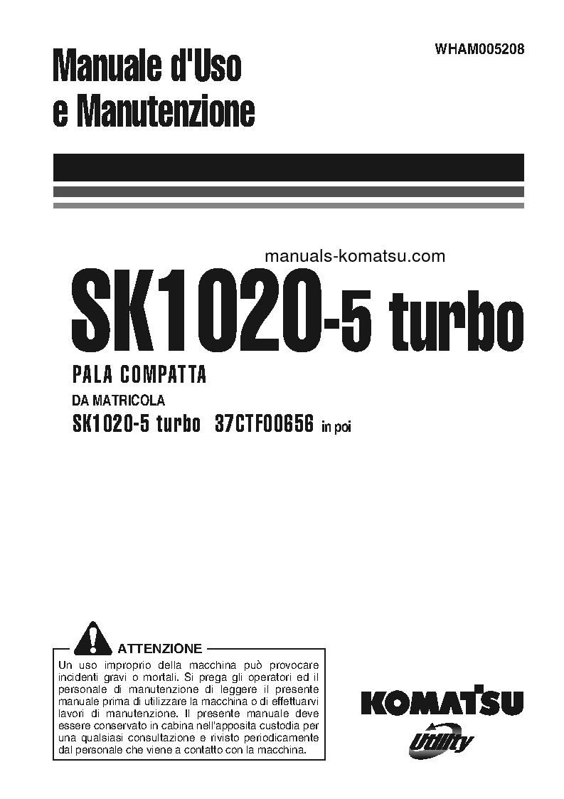 SK1020-5(ITA)-TURBO S/N 37CTF00655-UP Operation manual (Italian)