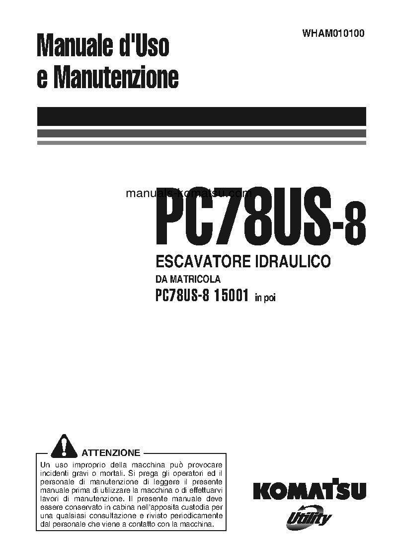 PC78US-8(JPN)-FOR EU S/N 15001-UP Operation manual (Italian)