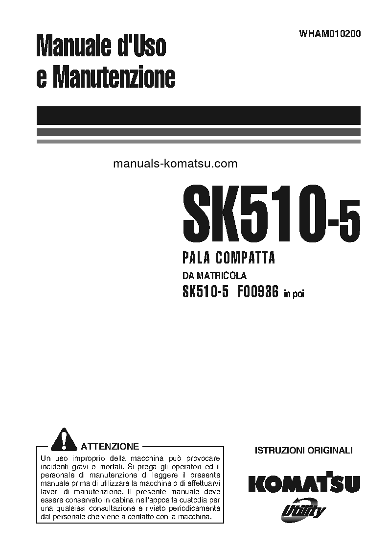 SK510-5(ITA) S/N F00936-UP Operation manual (Italian)