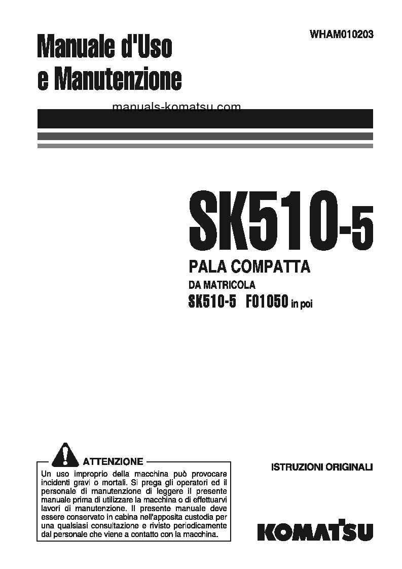 SK510-5(ITA) S/N F01050-UP Operation manual (Italian)