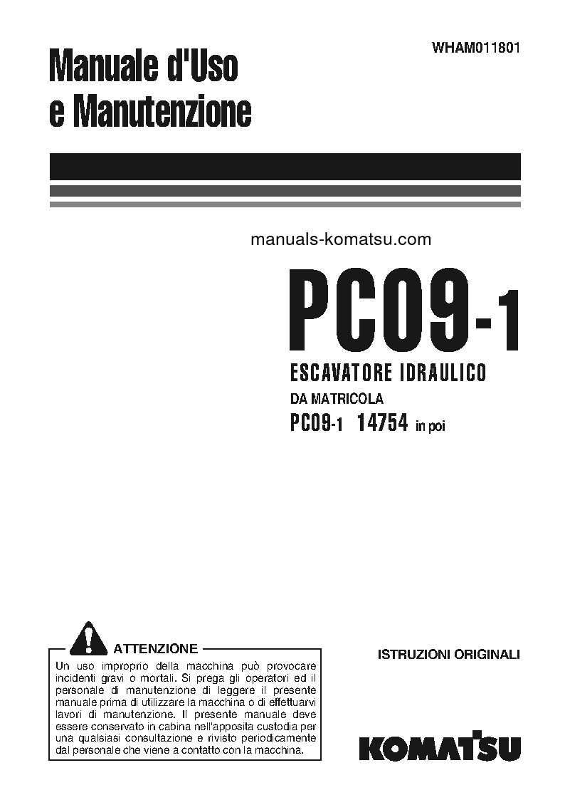 PC09-1(ITA) S/N 14754-UP Operation manual (Italian)