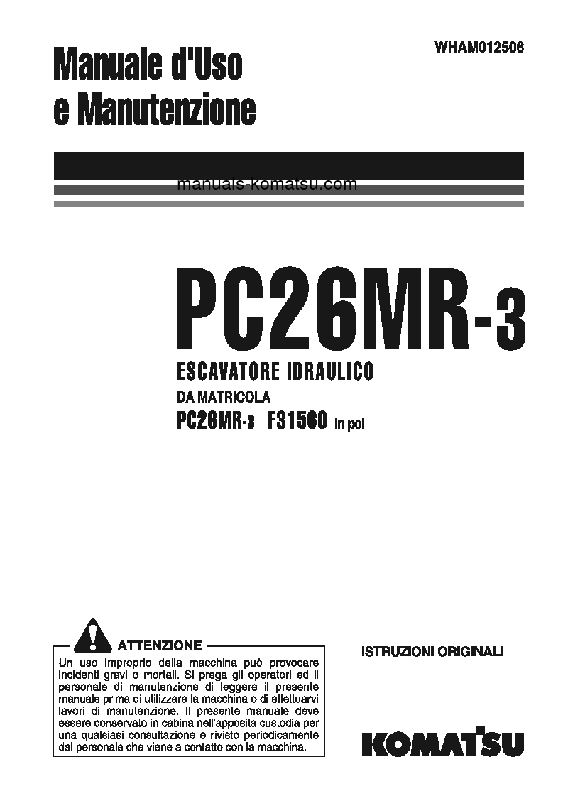 PC26MR-3(ITA) S/N F31560-UP Operation manual (Italian)