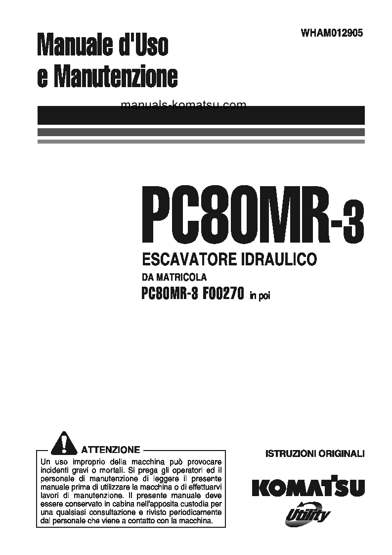 PC80MR-3(ITA) S/N F00270-UP Operation manual (Italian)