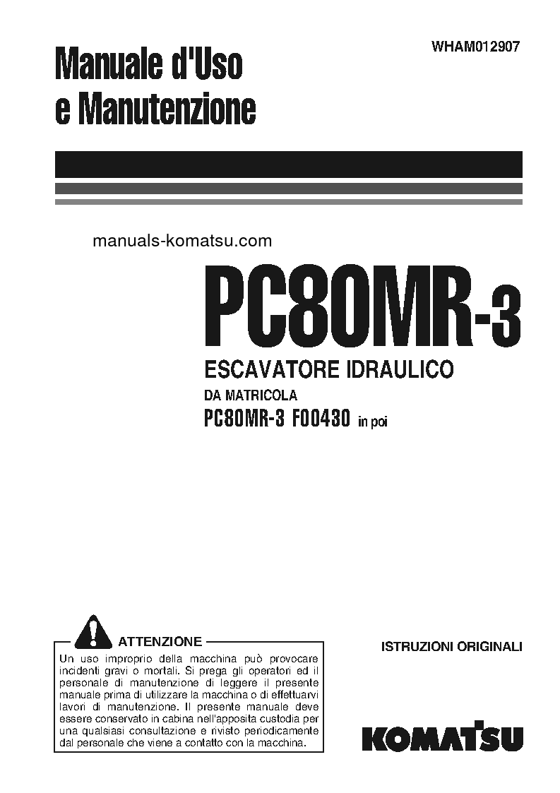 PC80MR-3(ITA) S/N F00430-UP Operation manual (Italian)