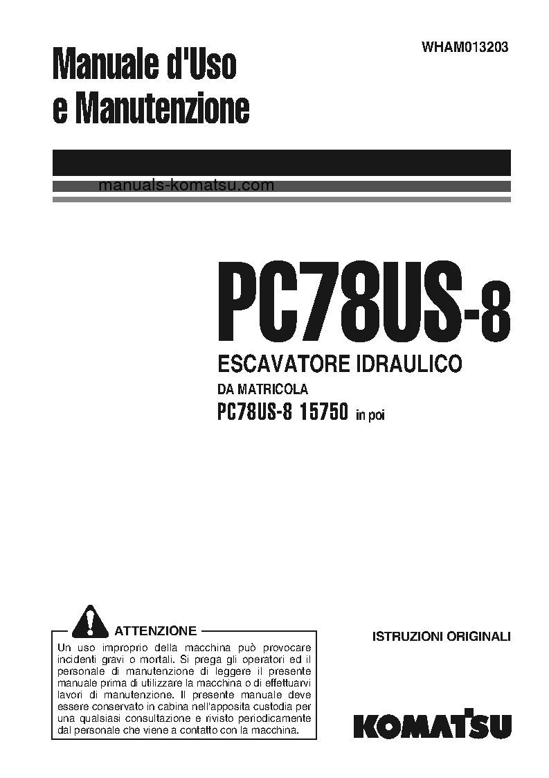 PC78US-8(JPN)-FOR EU S/N 15750-UP Operation manual (Italian)