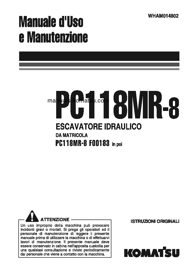 PC118MR-8(ITA) S/N F00183-UP Operation manual (Italian)