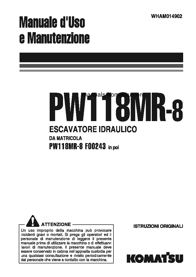 PW118MR-8(ITA) S/N F00243-UP Operation manual (Italian)