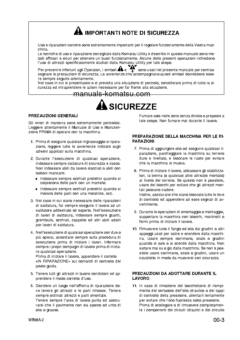 Protected: WB98A-2(ITA) S/N WB98F20001-UP Shop (repair) manual (Italian)