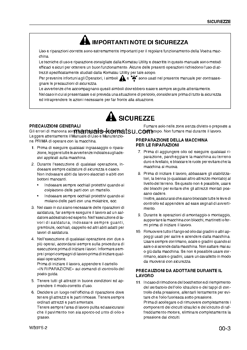 Protected: WB97S-2(ITA) S/N 97SF10431-97SF11204 Shop (repair) manual (English)