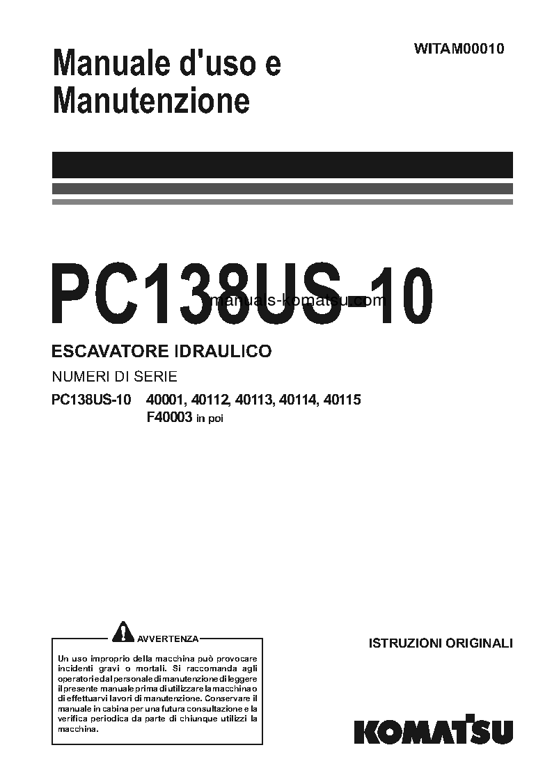 PC138US-10(ITA) S/N F40003-UP Operation manual (Italian)