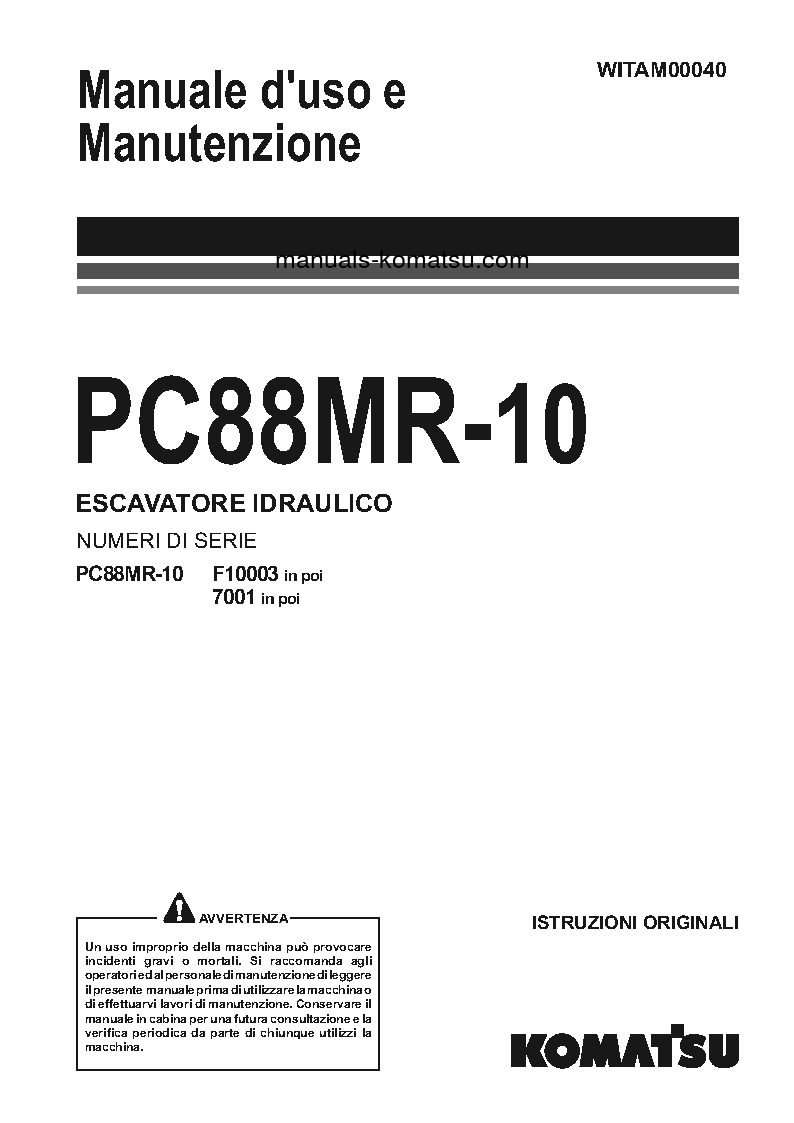 PC88MR-10(ITA) S/N F10003-UP Operation manual (Italian)