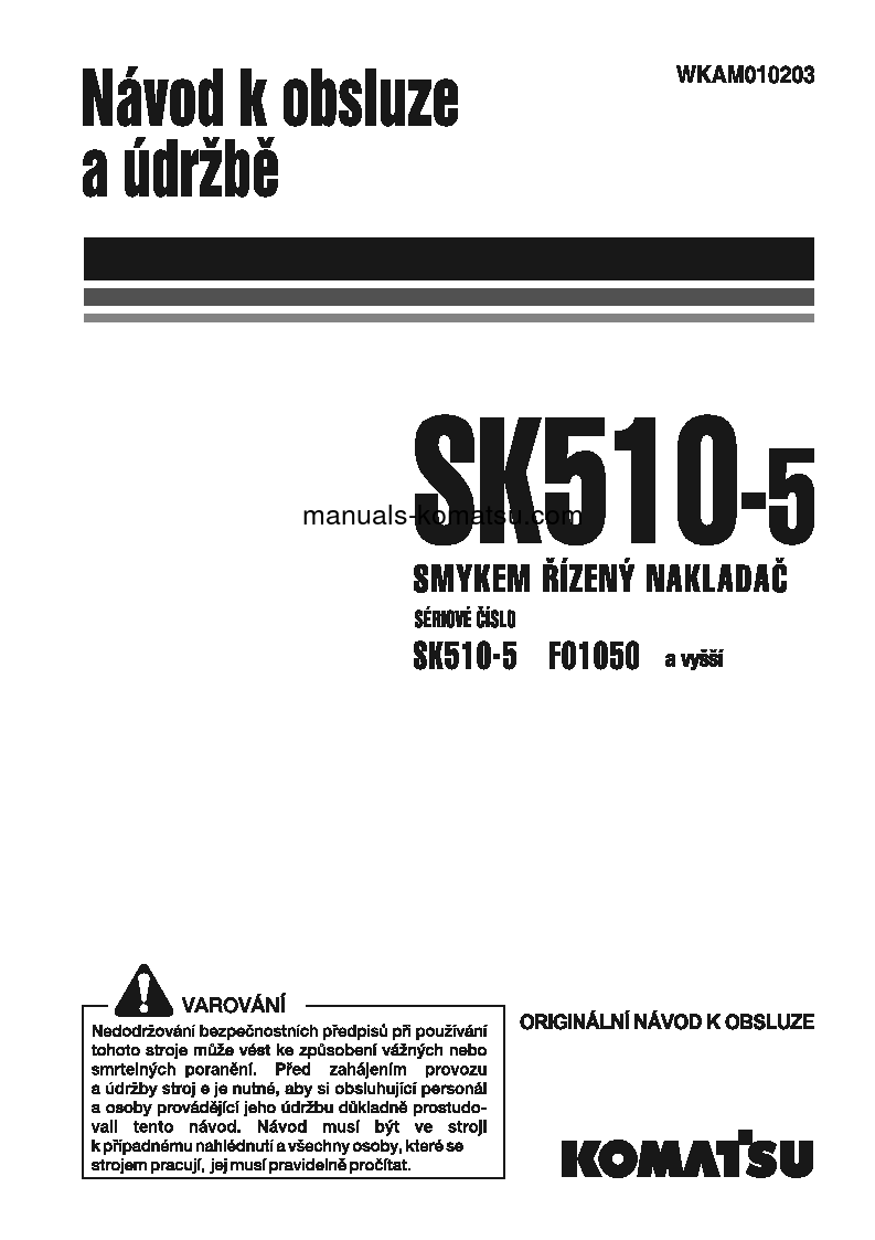 SK510-5(ITA) S/N F01050-UP Operation manual (Czech)