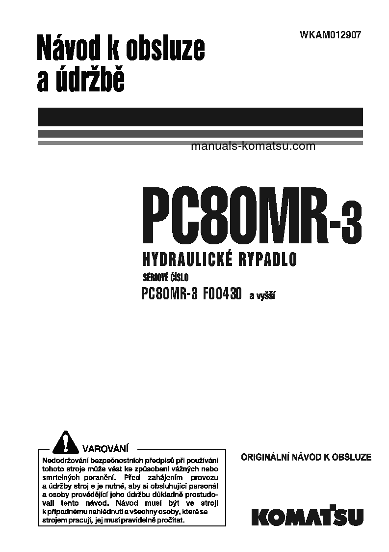 PC80MR-3(ITA) S/N F00430-UP Operation manual (Czech)