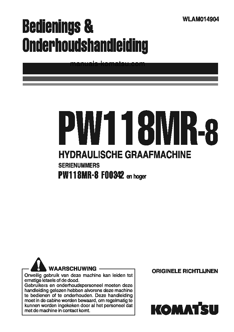 PW118MR-8(ITA) S/N F00342-UP Operation manual (Dutch)