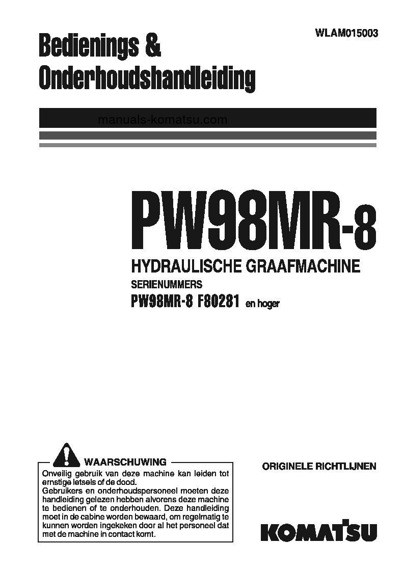 PW98MR-8(ITA) S/N F80281-UP Operation manual (Dutch)
