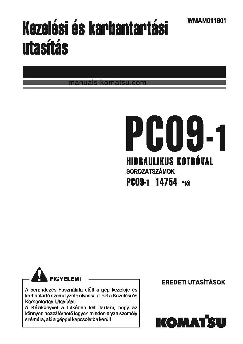 PC09-1(ITA) S/N 14754-UP Operation manual (Hungarian)