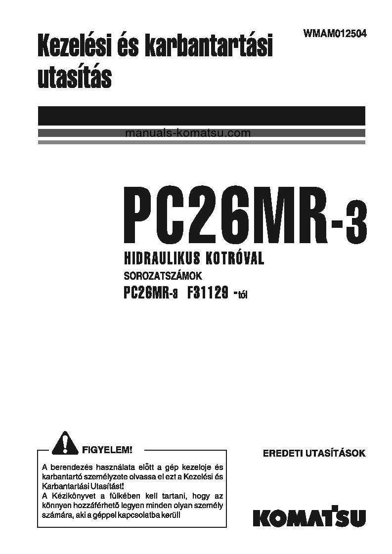 PC26MR-3(ITA) S/N F31129-UP Operation manual (Hungarian)