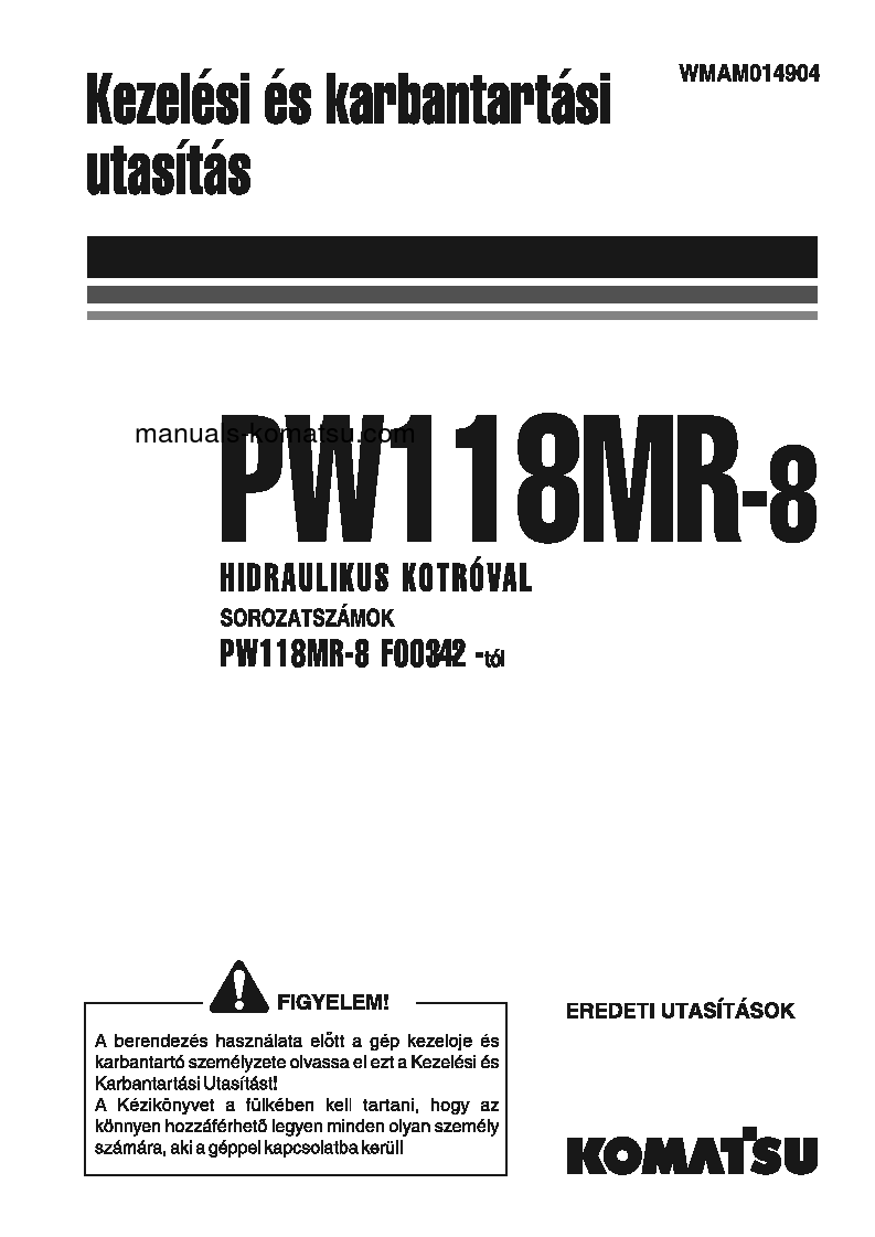 PW118MR-8(ITA) S/N F00342-UP Operation manual (Hungarian)
