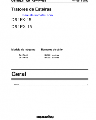 D61EX-15(BRA) S/N B40001-UP Shop (repair) manual (Portuguese)