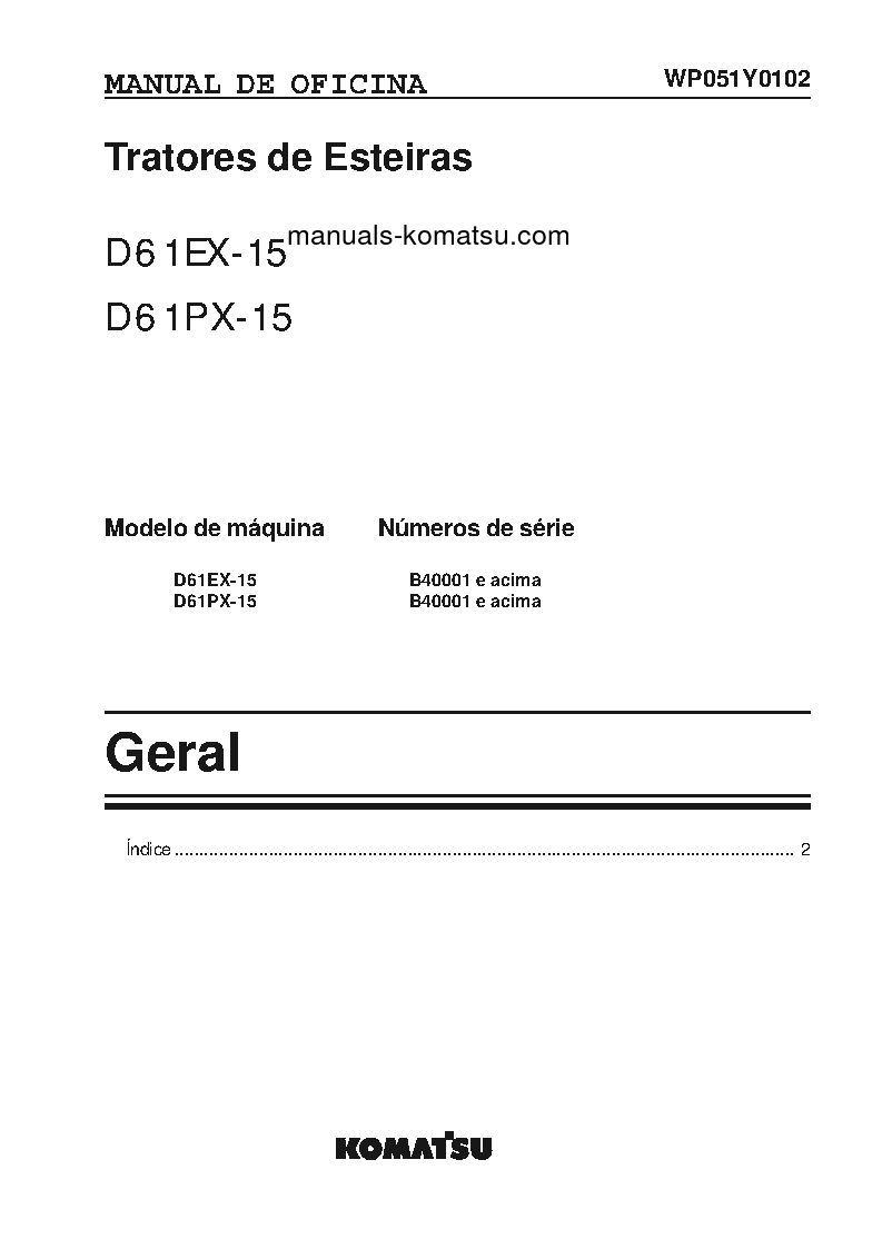 Protected: D61EX-15(BRA) S/N B40001-UP Shop (repair) manual (Portuguese)