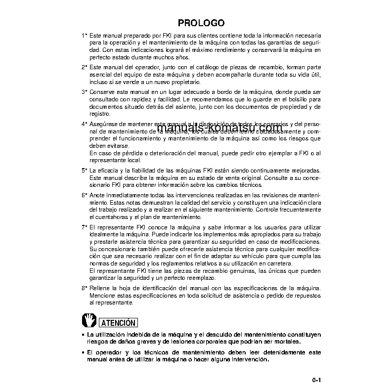 Protected: PW95-1(ITA) S/N 5747-UP Operation manual (Spanish)