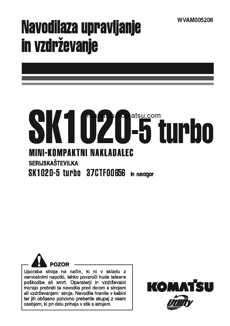 SK1020-5(ITA)-TURBO S/N 37CTF00655-UP Operation manual (Slovene)