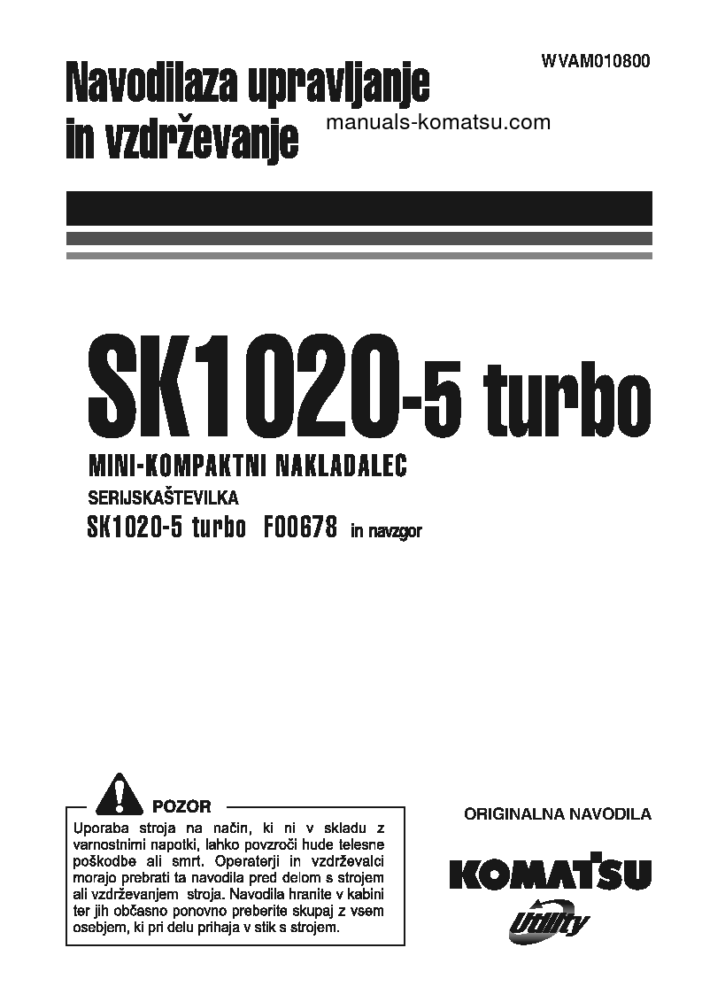 SK1020-5(ITA)-TURBO S/N F00678-UP Operation manual (Slovene)