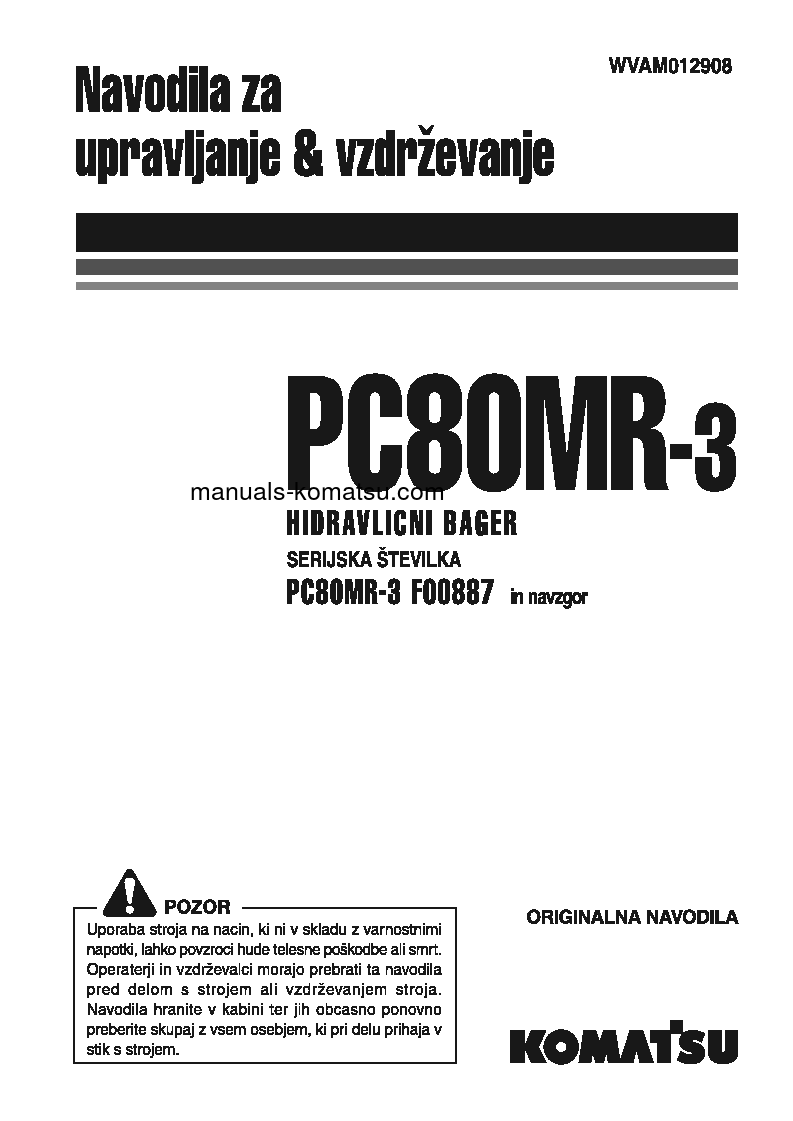 PC80MR-3(ITA) S/N F00887-UP Operation manual (Slovene)