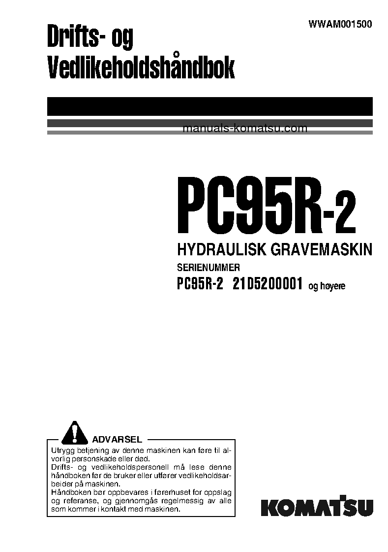 PC95R-2(ITA) S/N 21D5200001-UP Operation manual (Norwegian)