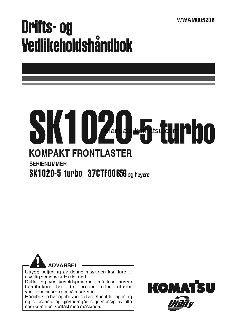 SK1020-5(ITA)-TURBO S/N 37CTF00655-UP Operation manual (Norwegian)