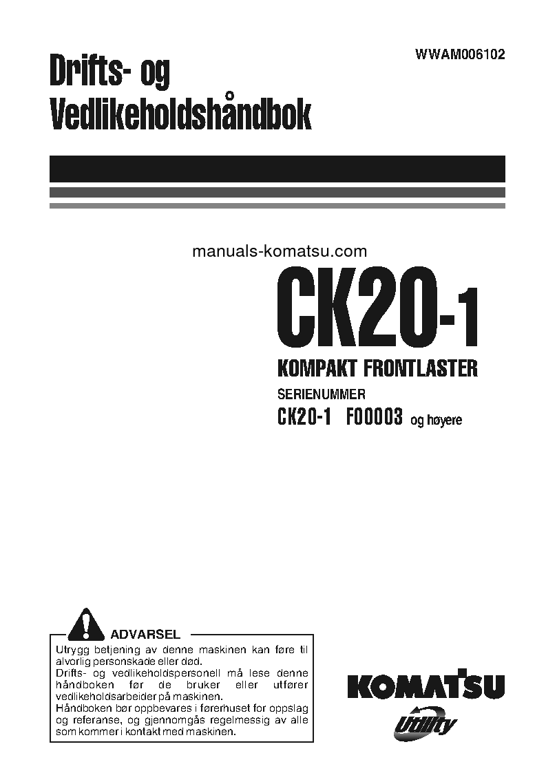 CK20-1(ITA) S/N F00003-F00270 Operation manual (Norwegian)
