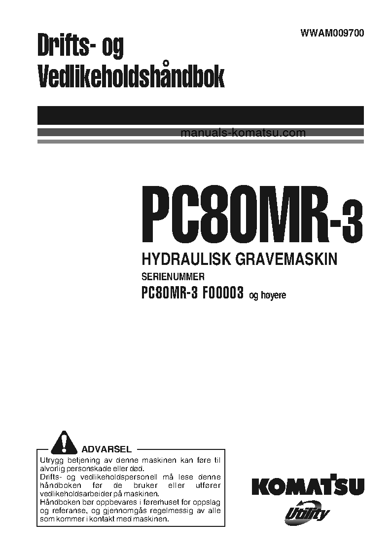 PC80MR-3(ITA) S/N F00003-UP Operation manual (Norwegian)