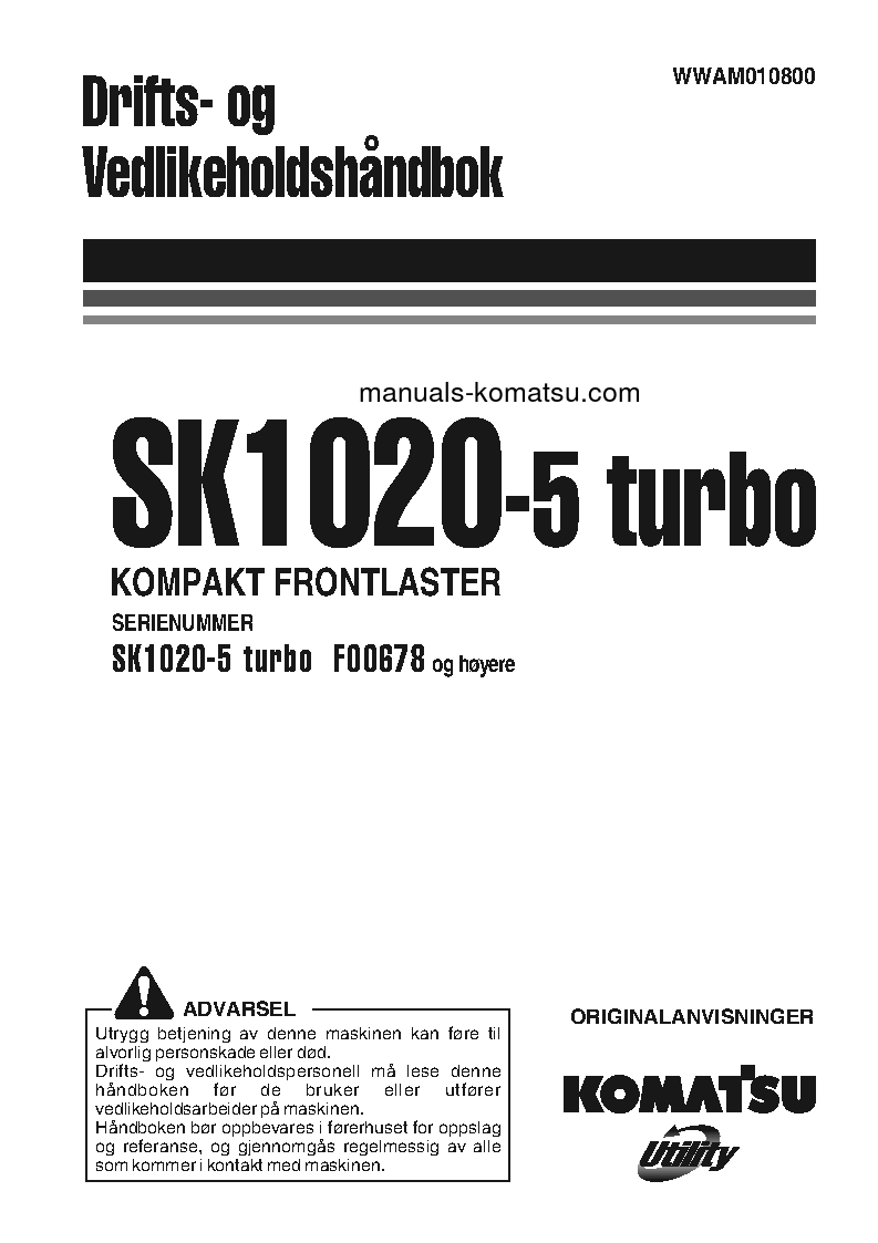SK1020-5(ITA)-TURBO S/N F00678-UP Operation manual (Norwegian)
