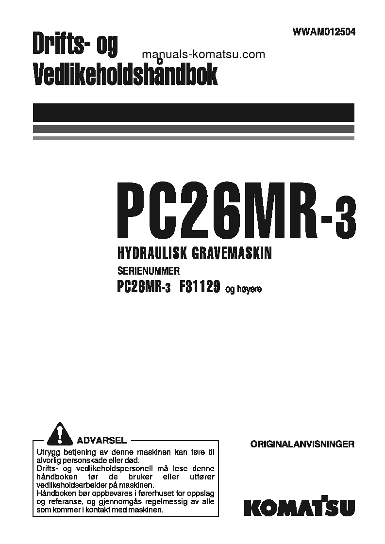 PC26MR-3(ITA) S/N F31129-UP Operation manual (Norwegian)